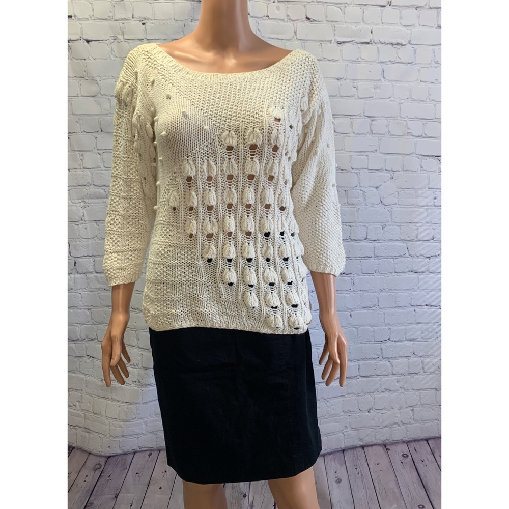 Hot Jazz by Christina Knit by hand! Vintage White boho sweater size medium - Picture 2 of 16